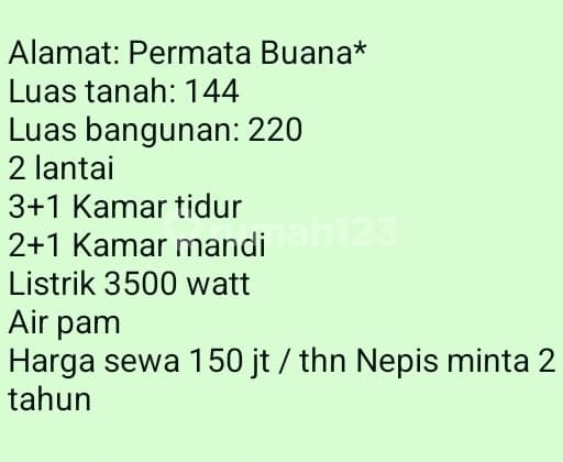 Sewa Rumah (150 Juta)Area Permata Buana, Jakarta Barat.