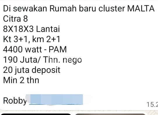 Sewa Rumah (190 Juta) di Citra Garden Bagus