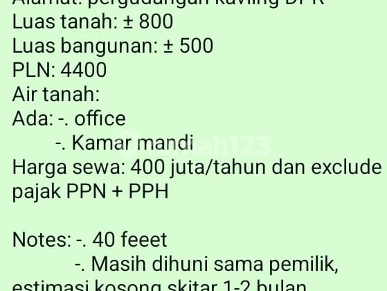 Sewa Gudang (400 Juta) di Cipondoh 800.0 M² Unfurnished SHM