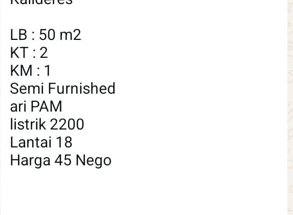 Sewa Apartemen (45 Juta) Daan Mogot City, Jakarta Barat.
