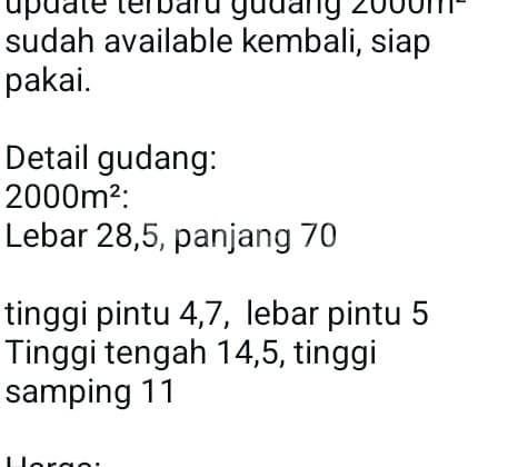 Sewa Gudang (1.2 Milyard)Area Pergudangan Tambun Selatan, Bekasi