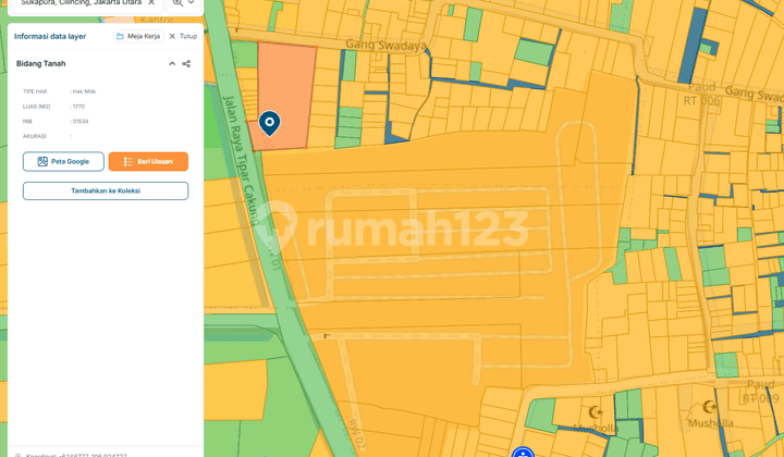Tanah di jual di Jl Raya Tipar Cakung