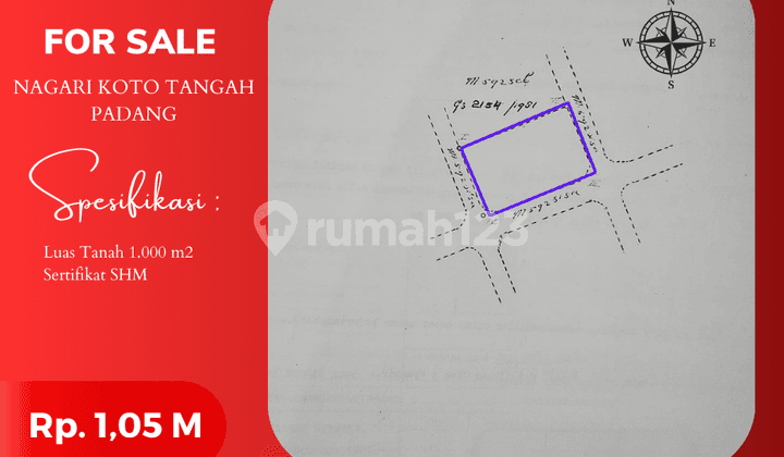 DIJUAL CEPAT! Tanah di Nagari Koto Tengah, Padang - Luas Tanah 1.000m², SHM
