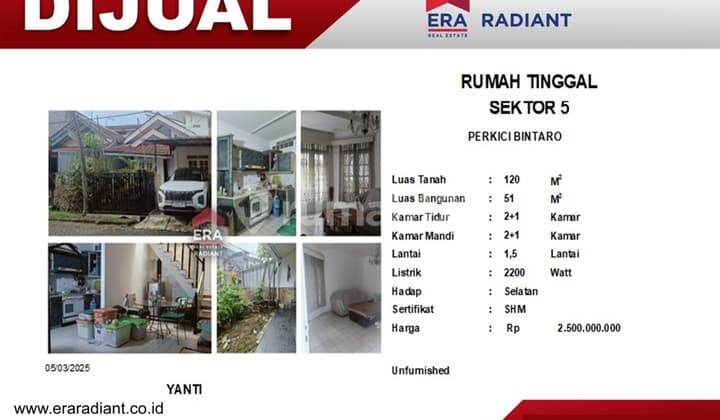 ******** | Rumah Dijual di Perkici Bintaro Sektor 5 Perlu Renov