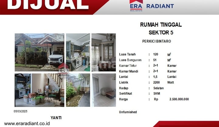 ******** | Rumah Dijual di Perkici Bintaro Sektor 5 Perlu Renov