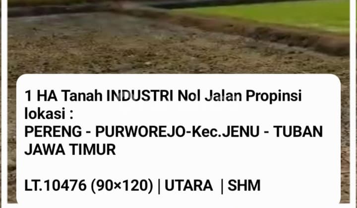 1 Hectare of Industrial Land in Pereng - Jenu - Tuban - East Java