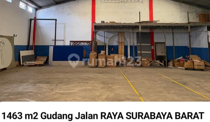 Disewakan 1463 M2 Gudang Surabaya Barat - Jalan Raya Lontar - Sambikerep Dekat Citraland, Pakuwon Mall - Plus Ruang Kantor- Parkiran Mobil Luas Strategis Hadap Nol Jalan Raya