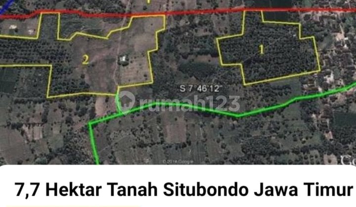 Dijual 7.7 Hektar Tanah Situbondo -Arah Bondowoso Jawa Timur- Lokasi Jalan Kalibagor - SHM