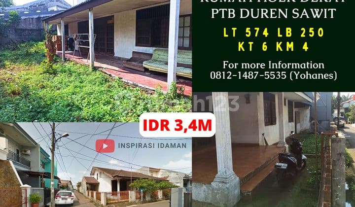 Rumah Hoek Dekat Ptb Duren Sawit Akses Jalan 2 Mobil
