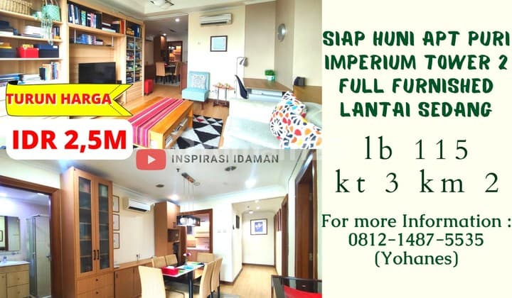 Apt Puri Imperium 3Br Tower 2 Full Furnished Siap Huni Lantai 13