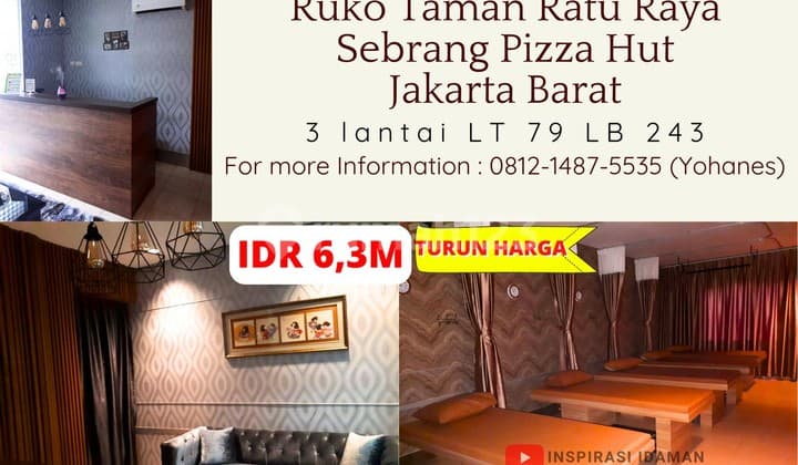 Ruko Taman Ratu Raya 3 Lantai Sebrang Pizza Hut Jakarta Barat