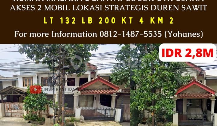 Rumah Malaka 2 Lantai Akses 2 Mobil Lokasi Strategis Duren Sawit