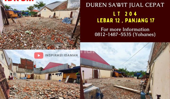 Kavling Billymoon Duren Sawit 12X17 (204Mtr) Jual Cepat