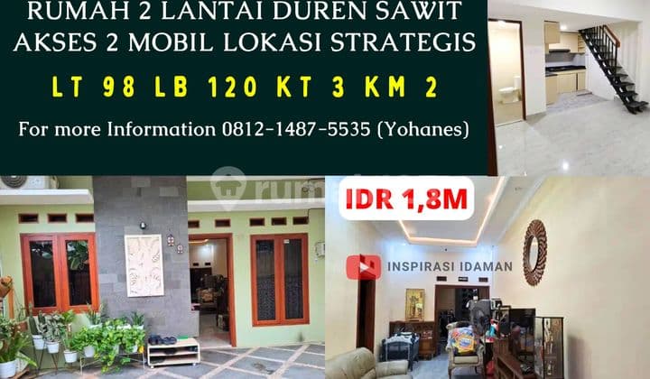 Rumah 2 Lantai Duren Sawit Akses 2 Mobil Lokasi Strategis