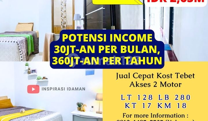 Jual Cepat Kost 17 Kamar Tebet Asem Baris Akses 2 Motor