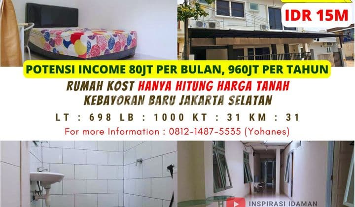Rumah Kost 698Mtr 31 Kamar Kebayoran Baru Hadap Timur