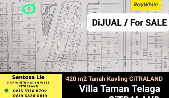 For Sale Hook Villa Land Plot Taman Telaga Citraland West Surabaya Special Location Front of Park - Hook (South-East)
