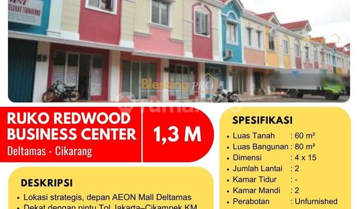 Turun Harga! Dijual Ruko Redwood Deltamas, Cikarang, Jawa Barat