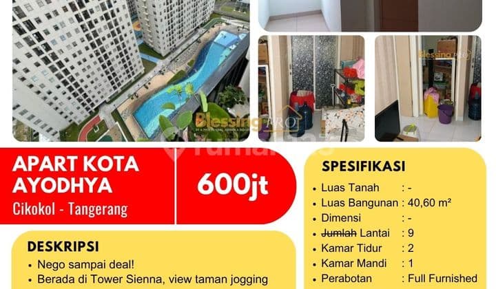 For Sale Fully Furnished Apartment Ayodhya City, Cikokol, Tangerang