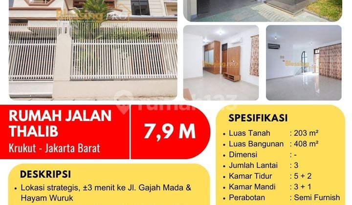 Dijual Rumah 3 Lantai di Jalan Thalib, Krukut, Taman Sari, Jakarta Barat