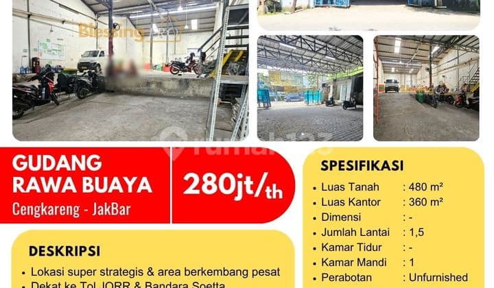 For Rent Fast! 1.5-Story Warehouse in Rawa Buaya, Cengkareng