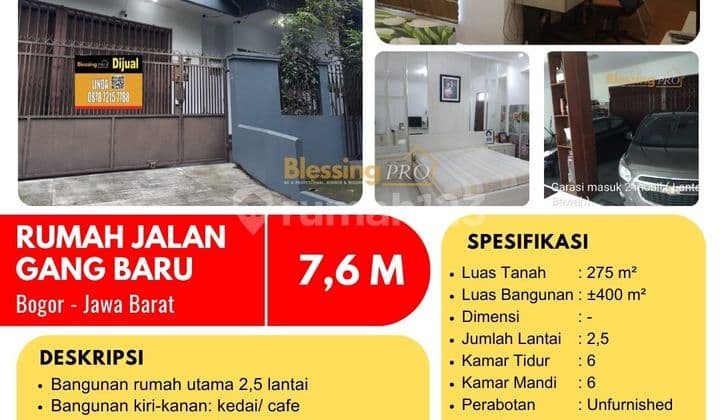 Dijual Rumah 2,5 Lantai di Jl. Gang Baru, Pabaton, Bogor