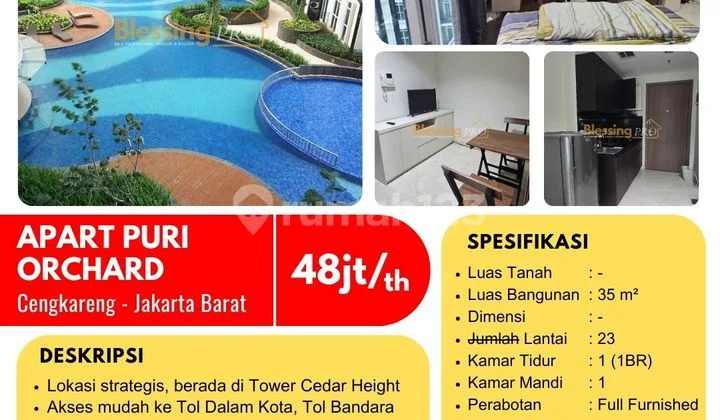 Disewakan Apart 1Br Full Furnished Puri Orchard, Cengkareng, Jakbar