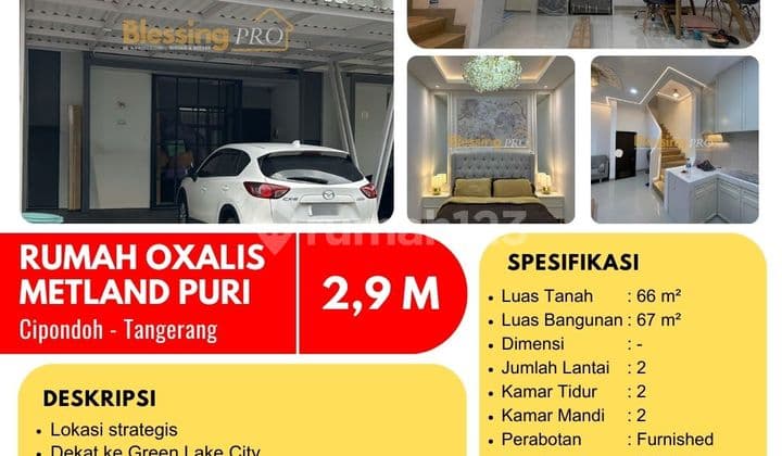 For Sale Furnished House Oxalis, Metland Puri, Cipondoh, Tangerang