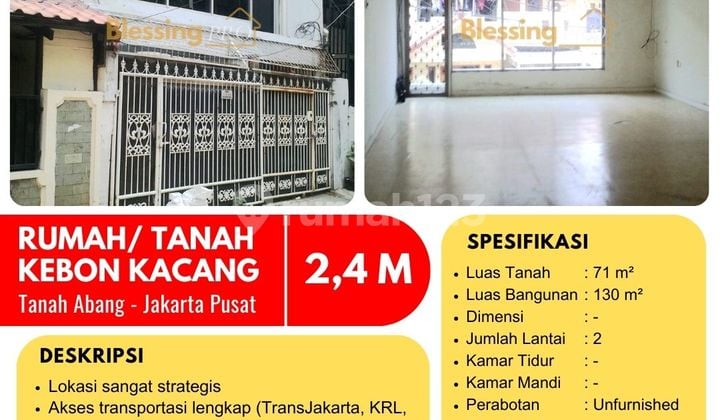 Dijual Rumah (Tanah) Kebon Kacang, Tanah Abang, Jakarta Pusat