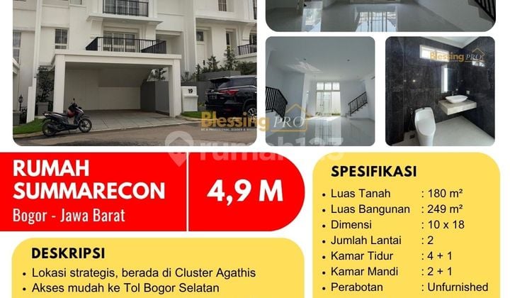 Dijual Cepat Rumah Baru, Summarecon Bogor Cluster Agathis, JaBar