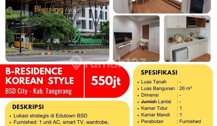 Dijual Apart Furnished B-Residence Korean Style, BSD City
