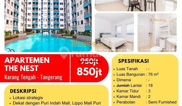 Turun Harga! Dijual Apart The Nest Semi Furnished, Karang Tengah, Tangerang