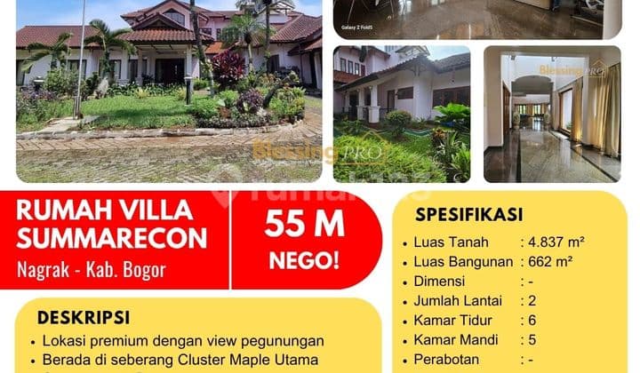 Dijual Rumah Villa Luas Bagus di Dalam Cluster Summarecon Bogor
