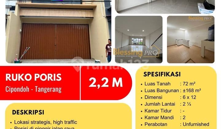Dijual Cepat Ruko Poris, Kondisi Baru, Cipondoh, Tangerang