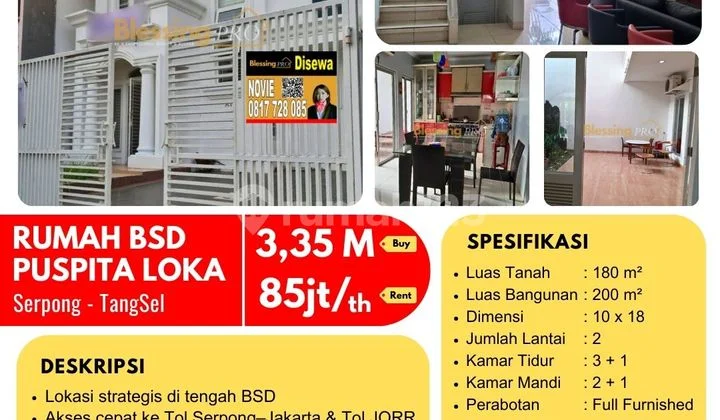 Dijual Rumah Full Furnished BSD Puspita Loka, Tangsel