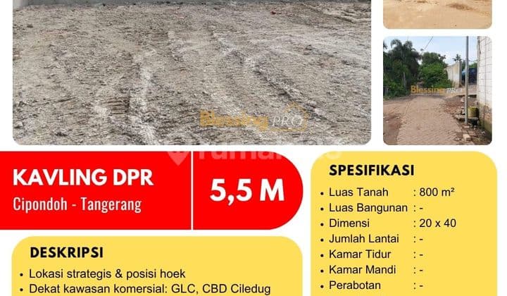 Dijual Tanah Hoek Strategis di Kavling Dpr, Cipondoh, Tangerang