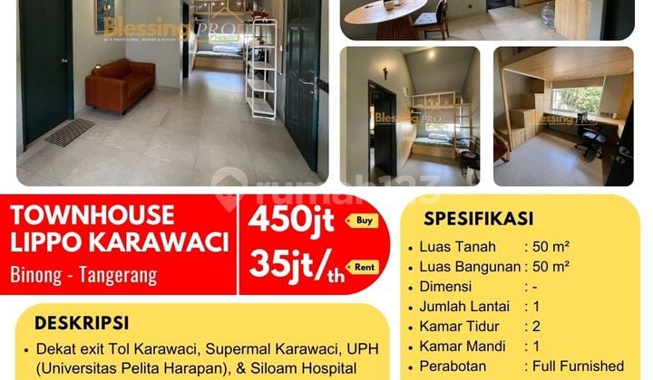 Dijual Cepat Townhouse Lippo Karawaci, Fully Furnished, Tangerang
