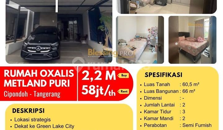 Dijual Rumah Metland Puri Clust. Oxalis Caprina, Cipondoh, Tangerang