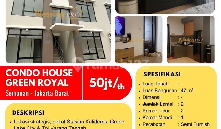 Disewakan Condo House Green Royal, Semi Furnished, Kalideres