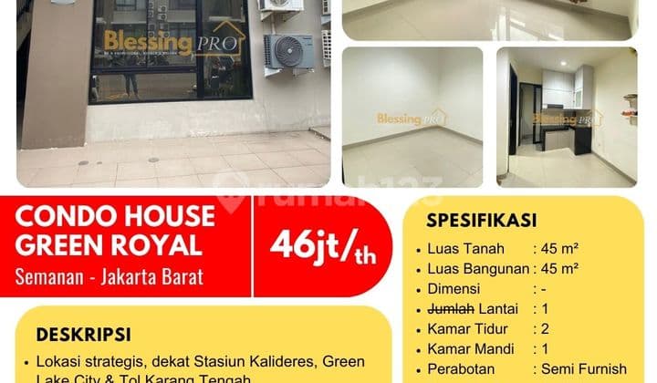 Disewakan Cepat Condo House Green Royal Semi Furnished, Semanan