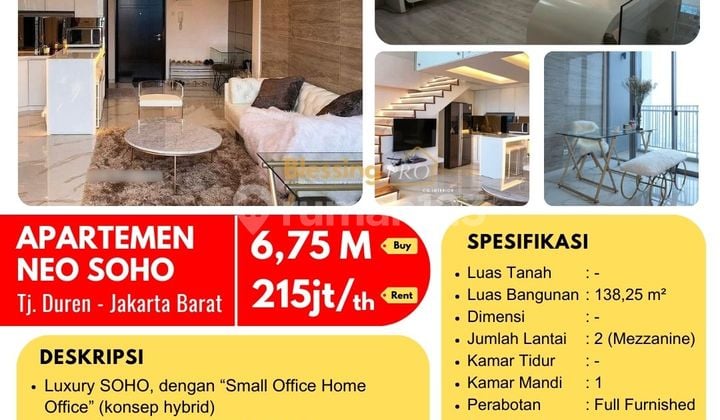Dijual Apart Neo SOHO Full Furnished, Tanjung Duren, Grogol Petamburan, Jakarta Barat