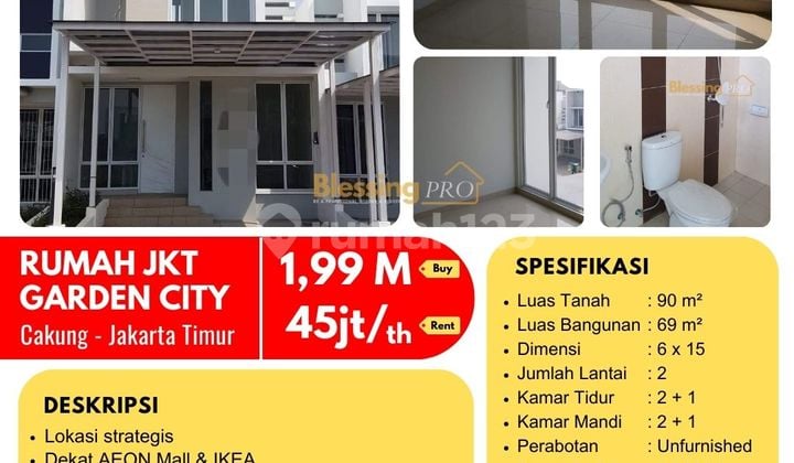 Disewakan Cepat Rumah Jakarta Garden City, Cakung, Jakarta Timur