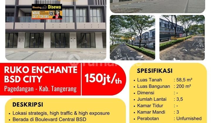 Disewakan Ruko Enchante BSD City, Pagedangan, Tangerang