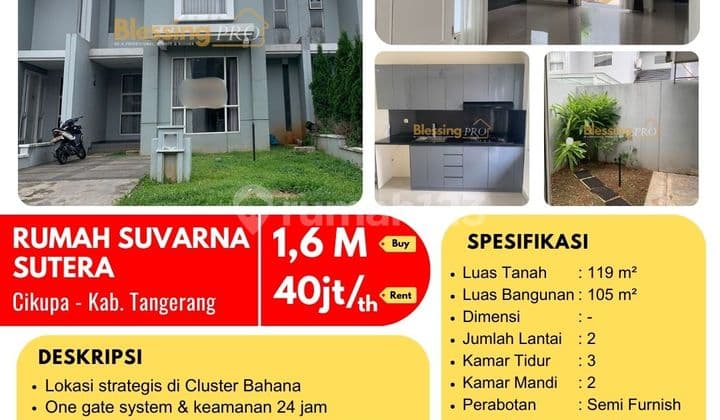 Dijual Rumah Semi Furnished Suvarna Sutera, Cikupa, Tangerang