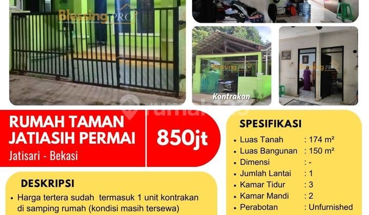 Best Deal! Dijual Rumah + 1 Unit Kontrakan di Taman Jatiasih Permai, Jatisari, Bekasi