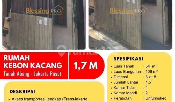 Dijual Cepat Rumah Jl. Kebon Kacang, Jakarta Pusat