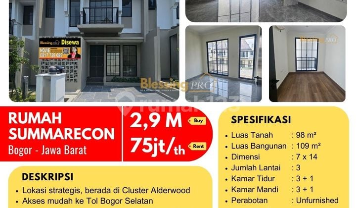 Dijual Rumah Minimalis Modern Summarecon Bogor, Jawa Barat
