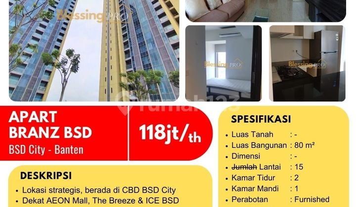 Disewakan Cepat Apart Furnished Branz Bsd City, Banten