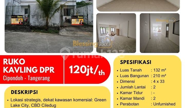 Disewakan Cepat Ruko di Kavling Dpr, Cipondoh, Tangerang