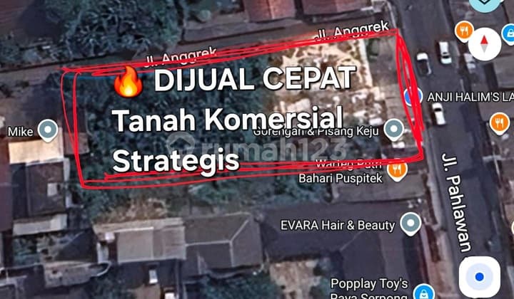 Tanah Komersial Strategis Pinggir Jalan Raya Muncul Puspitek, 1043M² SHM, Traffic Ramai
